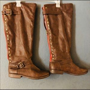Bamboo riding boots | Gold + red line zipper, 10
